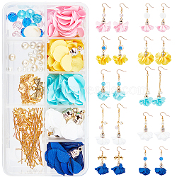 SUNNYCLUE DIY Flower Cloth Pendant Earrings Making Kits, include Alloy Links, Brass Cable Chains, Glass & Shell & Glass Pearl Beads, Brass Earring Hooks and Iron Findings, Mixed Color, Pendants: 20pcs/box(DIY-SC0013-04)