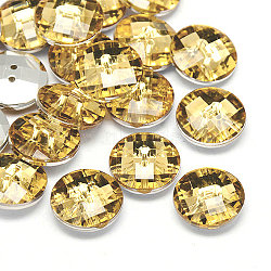 Taiwan Acrylic Rhinestone Buttons, Faceted, 2-Hole, Disc, Pale Goldenrod, 15x5mm, Hole: 1mm(BUTT-F022-15mm-30)