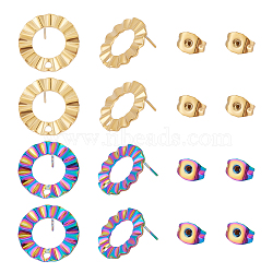 12Pcs 3 Colors 304 Stainless Steel Stud Earring Finding, Ring, Mixed Color, 18mm, Hole: 1.6mm, Pin: 0.8mm, 4Pcs/color(EJEW-UN0002-32)
