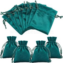 Nbeads 12Pcs Velvet Bags Drawstring Jewelry Pouches, Candy Pouches, for Wedding Shower Birthday Party, Dark Green, 12x9cm(TP-NB0001-29C)