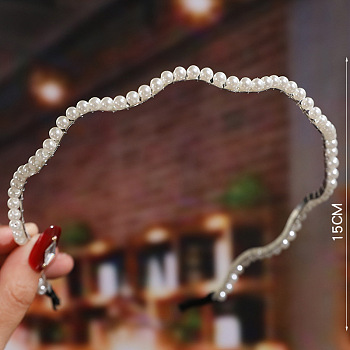 Waved Pearl Hair Bands, Bridal Hair Bands Party Wedding Hair Accessories for Women Girls, Platinum, 150mm