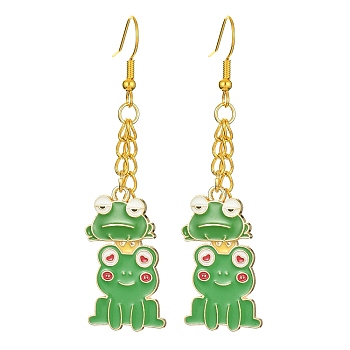 Alloy Enamel Frog Dangle Earrings with Iron Earring Pins for Women, Green, 65x17mm