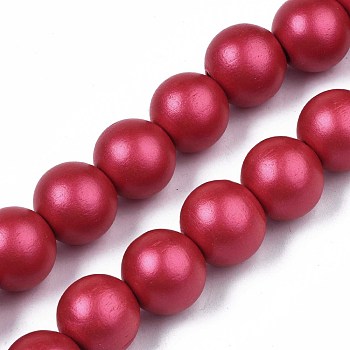 Painted Natural Wood Beads Strands, Round, Crimson, 15~16x14~15mm, Hole: 3.5~4.5mm, about 25pcs/strand, 14.25 inch~14.33 inch(36.2cm~36.4cm)