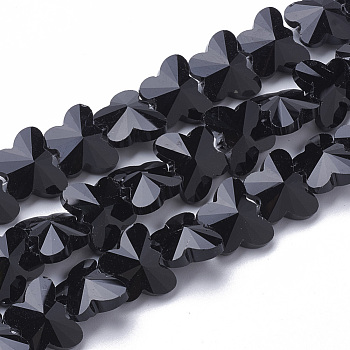 Transparent Glass Beads, Faceted, Butterfly, Black, 12x14.5x7.5mm, Hole: 1mm