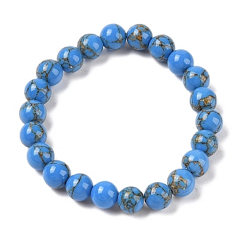 Synthetic Turquoise(Dyed) Round Beaded Stretch Bracelets, Blue Violet, Inner Diameter: 1-7/8 inch(4.9cm), 8mm