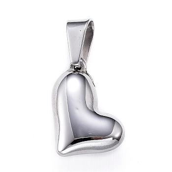 304 Stainless Steel Charms, Puffed Heart, Stainless Steel Color, 15x10.5x4.5mm, Hole: 7x3.5mm
