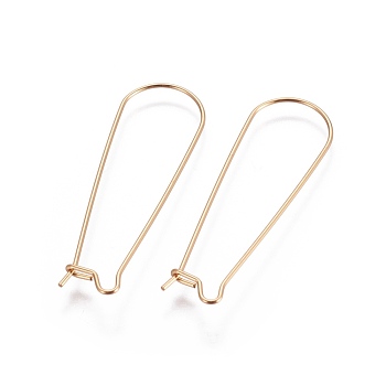 304 Stainless Steel Hoop Earring Finding, Kidney Ear Wire, Golden, 21 Gauge, 39x12.5mm, Pin: 0.7mm