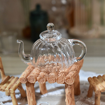 Mini Glass Teapot, Micro Landscape Dollhouse Accessories, Pretending Prop Decorations, Clear, 30x31mm