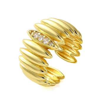 Brass with Cubic Zirconia Rings, Real 18K Gold Plated, Horse Eye, Inner Diameter: US Size 7 1/4(17.5mm)