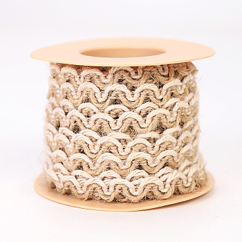 Natural Hollow-Out Burlap Lace Ribbon, Hemp Ribbon for DIY Craft Party Wrapping, Antique White, 1/4 inch(5mm), about 5.47 Yards(5m)/Roll