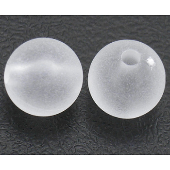 Transparent Acrylic Beads, Round, Frosted, White, about 14mm in diameter, hole: 2mm