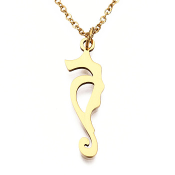 201 Stainless Steel Pendant Necklaces, with Cable Chains and Lobster Claw Clasps, Sea Horse, Golden, 15.74 inch(40cm), 1.8mm