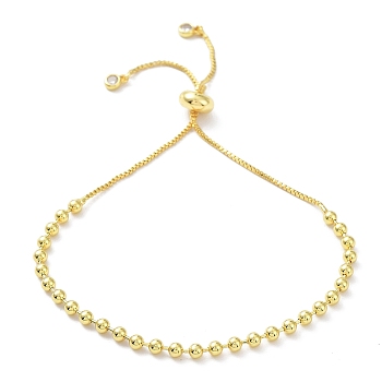 Long-Lasting Plated Brass Round Bead Slider Beacelets for Women Men, Cadmium Free & Lead Free, Real 18K Gold Plated, 10-5/8 inch(27cm), Bead: 4mm