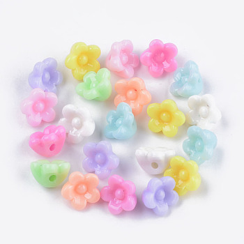Opaque Acrylic Beads, Flower, Mixed Color, 10x10.5x7mm, Hole: 1.5mm, about 1850~1930pcs/500g