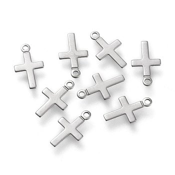 304 Stainless Steel Charms, Laser Cut, Cross, Stainless Steel Color, 10x5.5x0.3mm, Hole: 1mm