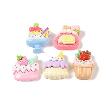 Opaque Resin Imitation Food Decoden Cabochons, Ice Cream & Cake, Mixed Shapes, Mixed Color, 22.5~27x19~23.5x9.5mm