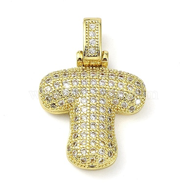 Real 18K Gold Plated Clear Letter T Brass+Cubic Zirconia Pendants