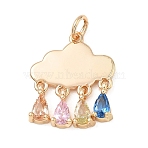 Brass Micro Pave Cubic Zirconia Pendants, Cloud with Water Drop Charms, Real 18K Gold Plated, Mixed Color, 19x16.5x4mm, Hole: 3mm(KK-D263-07G)