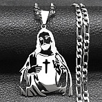304 Stainless Steel Jesus with Cross Hollow Pendant Necklaces, Non-Tarnish, Stainless Steel Color, 23.62 inch(60cm)(FS-WG1CC45-01)