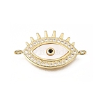 Brass Micro Pave Clear Cubic Zirconia Connector Charms, Eye Links, with Natural Shell, Real 16K Gold Plated, 13.5x24x3mm, Hole: 1.2mm(CU-CBAF50C-17G)