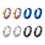 8Pcs 4 Colors Stainless Steel Hoop Earrings, Octagon, Mixed Color, 15x16x3mm, 2pcs/color (EJEW-TA0001-79)