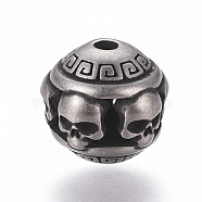 316 Surgical Stainless Steel Beads, Rondelle Skull, Antique Silver, 11x10mm, Hole: 1.8mm(STAS-G214-21AS)