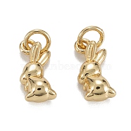 Brass Charms, with Jump Ring, Long-Lasting Plated, Lead Free & Nickel Free & Cadmium Free, Rabbit, Real 18K Gold Plated, 13x6x4.5mm, Jump Ring: 5x1mm, 3.5mm Inner Diameter(KK-C223-14G)