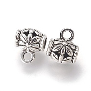 Tibetan Style Alloy Hangers, Bail Beads, Barrel with Flower, Antique Silver, Lead Free and Cadmium Free, 7.5mm, Hole: 4mm, 1.5mm inner diameter(X-AB647)