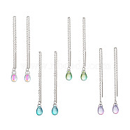 Long Chain with Transparent Glass Beads Dangle Stud Earrings, 304 Stainless Steel Ear Thread for Women, Teardrop, Mixed Color, 92x1mm, Pin: 0.8mm(EJEW-JE05242)