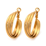 304 Stainless Steel Three Layer Hoop Earrings for Women, Golden, 37.5~38x9mm(EJEW-Z057-10G)