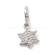 Rack Plating Brass Micro Pave Cubic Zirconia European Dangle Charms, Large Hole Pendants, Star of David Charm, Long-Lasting Plated, Cadmium Free & Lead Free, Real Platinum Plated, 19mm, Hole: 4mm, Star: 12.5x9x2mm(KK-K270-11P)