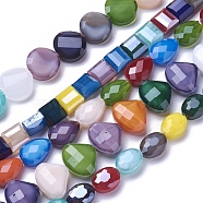 Opaque Solid Color Glass Beads Strands, Faceted, Mixed Shapes, Mixed Color, 8.5~14x8.5~16x4.5~8mm, Hole: 1mm, about 25~35pcs/strand, 12.4 inch~13.9 inch(31.5~35.5cm)(GLAA-J100)