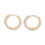 Rack Plating Brass Beaded Huggie Hoop Earrings for Women, Cadmium Free & Lead Free, Real 14K Gold Plated, 15x17x2.5mm, Pin: 0.7mm(KK-D069-09G-RS)