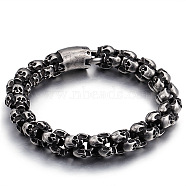 Titanium Steel Skull Link Chain Bracelet for Men, Antique Silver, 7-1/4 inch(18.5cm)(WG51201-01)
