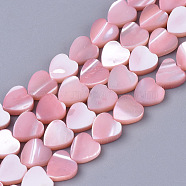 Natural Trochid Shell/Trochus Shell Beads Strands, Dyed, Heart, Pink, 7x6.5x2.5mm, Hole: 0.8mm, about 61~62pcs/Strand, 15.94 inch(40.5cm)(SSHEL-T012-05)