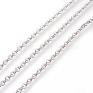 304 Stainless Steel Cable Chains, Soldered, with Spool, Flat Oval, Stainless Steel Color, 3x2x0.6mm, about 164.04 Feet/roll(50m/roll)(CHS-R002-0.6mm)