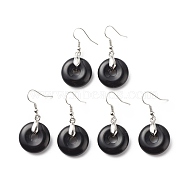 Natural Obsidian Donut Dangle Earrings, Platinum Plated Brass Jewelry for Women, Cadmium Free & Lead Free, 41mm, Pin: 0.6mm(EJEW-G300-01P-06)