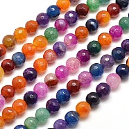 Dyed Natural Agate Faceted Round Beads Strands, Colorful, 8mm, Hole: 1mm, about 48pcs/strand, 14.5 inch(G-E267-26)