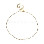 Glass Pearl Beaded Chain Anklet with Curb Chains, Ion Plating(IP) 316 Surgical Stainless Steel Jewelry, Real 18K Gold Plated, 8-5/8 inch(22cm)(X-AJEW-AN00542)
