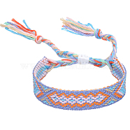 Polyester-cotton Braided Rhombus Pattern Cord Bracelet, Ethnic Tribal Adjustable Brazilian Bracelet for Women, Lilac, 5-7/8~11 inch(15~28cm)(FIND-PW0013-001A-29)