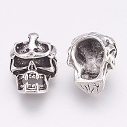 Tibetan Style Alloy Beads, Skull, Antique Silver, 16x13x10mm, Hole: 2.5mm(X-PALLOY-K234-02AS)