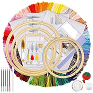 DIY Cross Stitch Kits, including Bamboo Embroidery Hoops, 6-Ply Embroidery Thread, Needle, Embroidery Fabric, Scissor, Pen, Tape Measure, Pin Cushion, Threader, Colorful(PW-WG74684-01)
