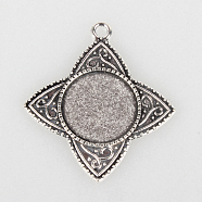 Tibetan Style Alloy Pendant Cabochon Settings, Cadmium Free & Lead Free, Flower, Antique Silver, Flat Round Tray: 20mm, 45x40x2mm, Hole: 3mm(X-TIBEP-N003-54AS)