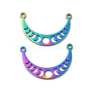 Ion Plating(IP) 304 Stainless Steel Pendants, Moon Phase Charm, Rainbow Color, 30x20x1.5mm, Hole: 1.8mm(STAS-I671-02MC)