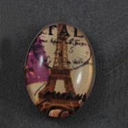 Timeworn Eiffel Tower Dome Oval Tempered Glass Flat Back Cabochons, Chocolate, Size: about 18mm long, 13mm wide, 6mm thick(X-GGLA-R191-1)