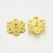 Tibetan Style Alloy Bead Caps, Lead Free and Cadmium Free, Flower, 6-Petal, Golden, 9.5x10x3mm, Hole: 1.5mm(K08YE011)