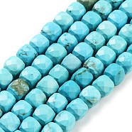 Dyed Natural Turquoise Beads Strands, Faceted, Cube, 7x8x7mm, Hole: 1mm, about 47~48pcs/strand, 13.35~13.46''(33.9~34.2cm)(G-H028-A04-01)