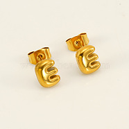 Chunk Letter 304 Stainless Steel Stud Earrings for Women, Real 18K Gold Plated, Letter E, 7.5~8.5x5~10.5mm(EJEW-G386-01E-G)