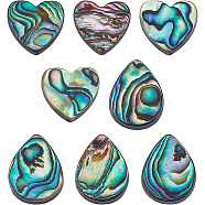 8Pcs 2 Style Abalone Shell/Paua Shell Beads, Heart & Teardrop, Colorful, 14x14x4mm, Hole: 1.2mm, 4pcs/style(SHEL-BC0001-013)
