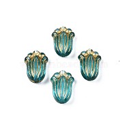 Plating Acrylic Beads, Metal Enlaced, Flower, Dark Turquoise, 12x8x5.5mm, Hole: 1.2mm, about 1900pcs/500g(PACR-N008-017)